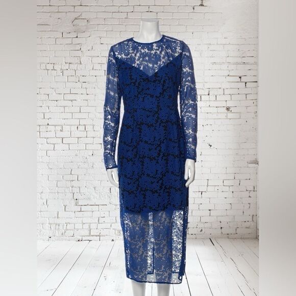 Diane Von Furstenberg Blue Mesh Sleeve Dress - Picture 1 of 6